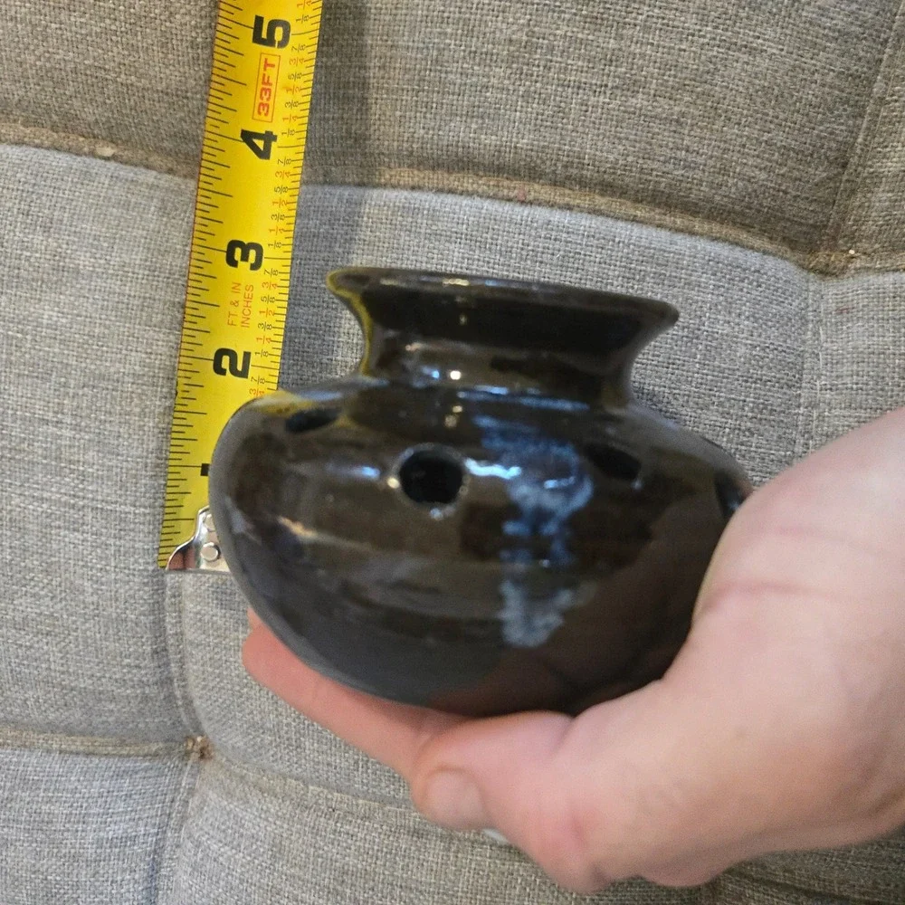 VTG J. Lagues Stoneware Pierced Incense Holder Brown Celadon Glaze 3x4 Potpourri